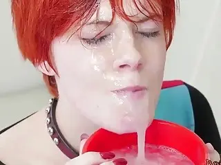Redhead teenager is humiliated after a bukkake and rimming session